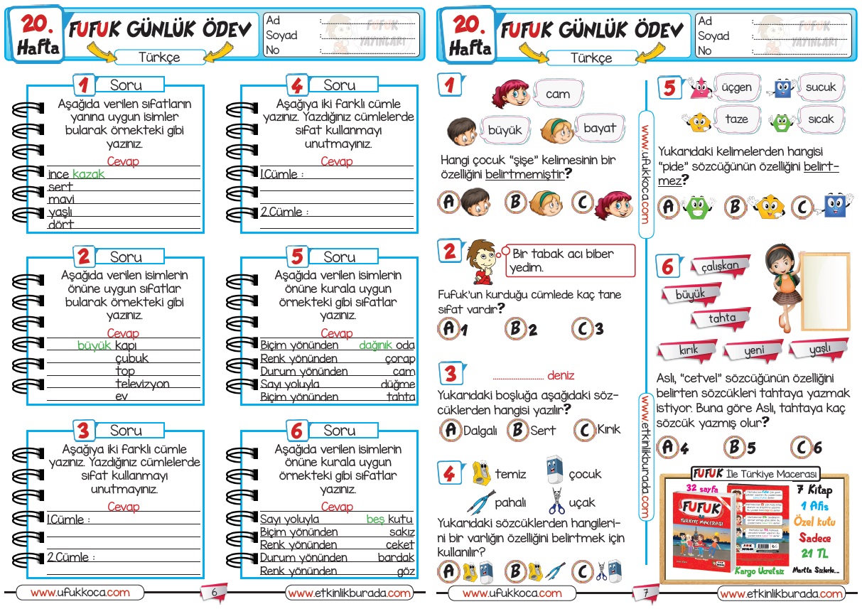 2.Sınıf FUFUK Günlük Ödev Serisi - 20.Hafta [ 2.Dönem 2.Hafta ]